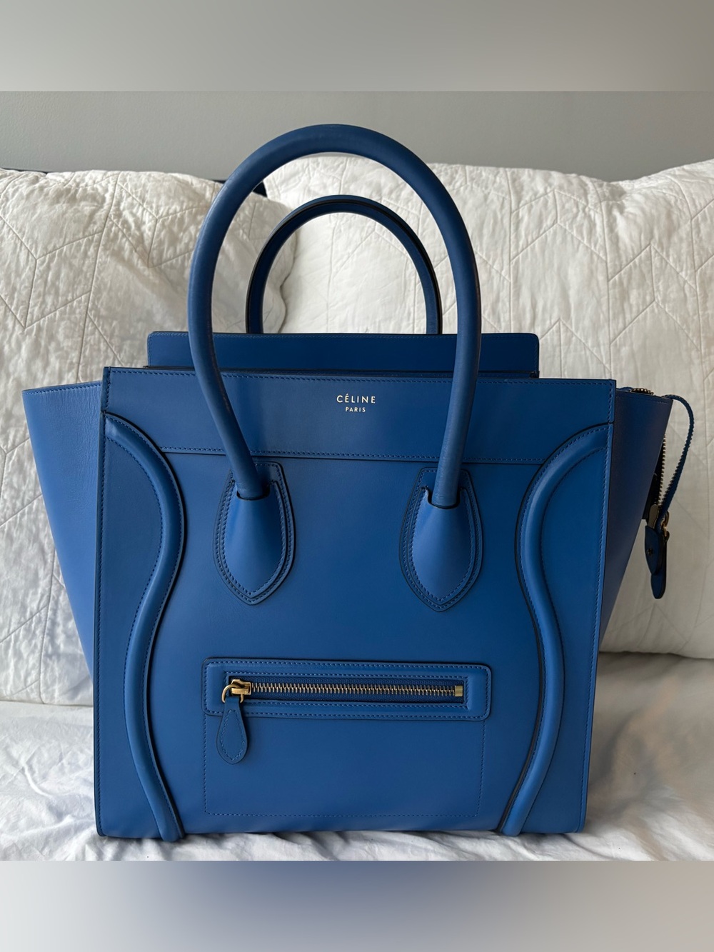 Celine Leather Luggage Mini in Cobalt Blue